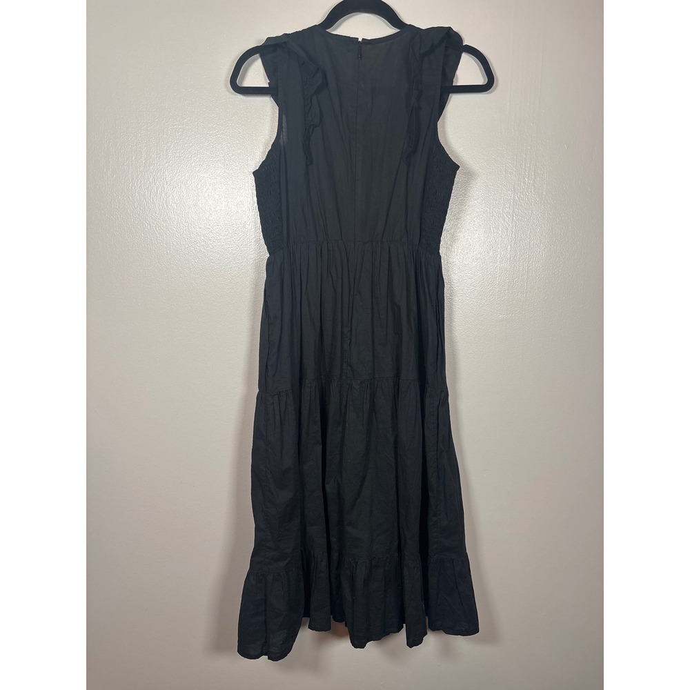J.Crew Re-Imagined Black Ruffle V-Neck Tiered Cotton Midi Dress 4P Petite - Picture 2 of 7